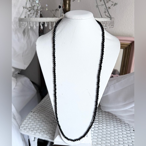 Vintage Vendôme Black Faceted Glass Bead Necklace Silver Filigree Clasp Jewelry - Picture 1 of 9
